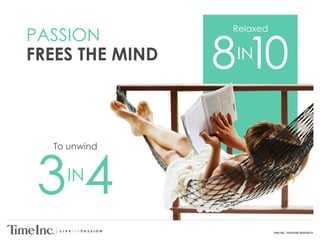 TIME INC. PASSIONS RESEARCH
PASSION
FREES THE MIND
Relaxed
8 10IN
To unwind
3 4IN
 