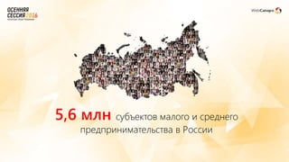 5,6 млн субъектов малого и среднего
предпринимательства в России
 