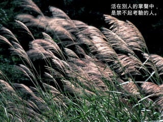 活在別人的掌聲中， 是禁不起考驗的人。   