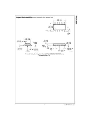 DM74LS90
Physical Dimensions inches (millimeters) unless otherwise noted




               14-Lead Small Outline Integrated Circuit (SOIC), JEDEC MS-120, 0.150 Narrow
                                          Package Number M14A




                                                    5                                        www.fairchildsemi.com
 