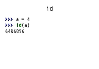 id
>>> a = 4
>>> id(a)
6406896

 