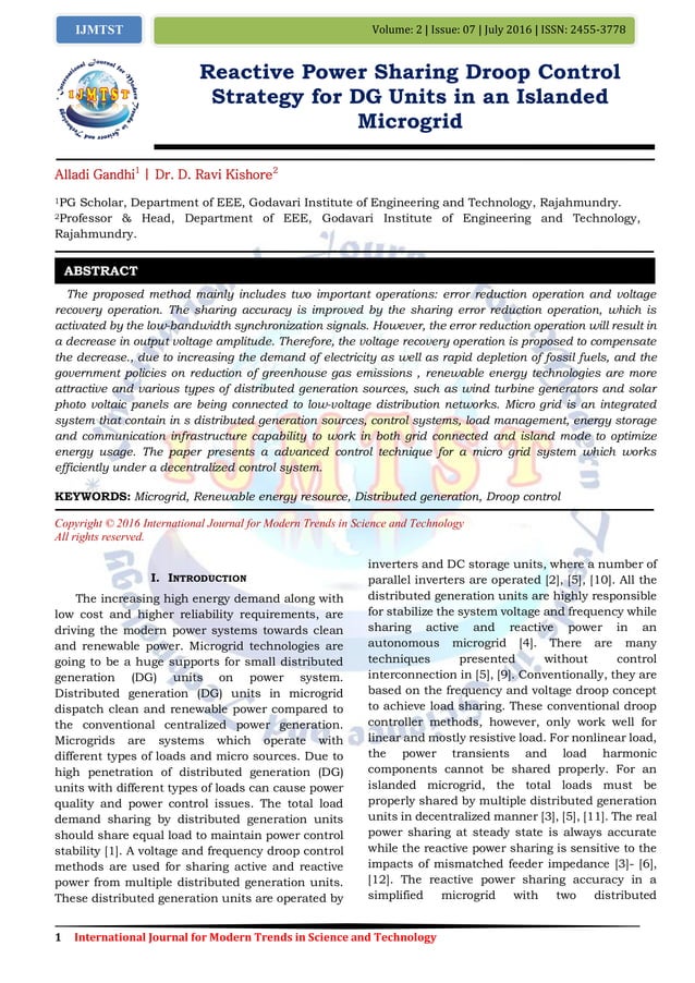 Reactive Power Sharing Droop Control Strategy for DG Units in an ...