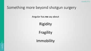 < w e b/ F ><web/F>
Something more beyond shotgun surgery
Angular has no say about
Rigidity
Fragility
Immobility
 