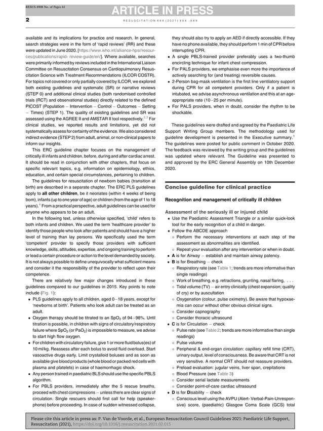 European Resuscitation Council Guidelines 2021 Paediatric Life Support