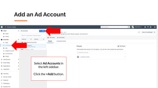 Copyright 2019 www.Coursenvy.com
Add an Ad Account
Select Ad Accounts in
the left sidebar.
Click the +Add button.
 