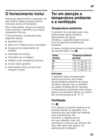 pt
30
Instruções sobre
reciclagem
* Reciclagem da embalagem
A embalagem protege o seu aparelho
de danos no transporte. Os materiais
utilizados não são poluentes e são
reutilizáveis. Proceda à reciclagem
da embalagem de forma compatível
com o meio ambiente.
Junto do seu Agente ou dos Serviços
Municipalizados poderá informar-se
sobre os procedimentos actuais
de reciclagem.
* Reciclagem dos aparelhos
usados
Os aparelhos antigos não são lixo sem
qualquer valor! Através duma reciclagem
compatível com o meio ambiente,
podem ser recuperadas matérias primas
valiosas.
ã=Aviso
Em aparelhos fora de serviço
1. Desligar a ficha da tomada.
2. Cortar o cabo eléctrico e afastá-lo
do aparelho com a respectiva ficha.
3. Não retirar as prateleiras
e os recipientes, para evitar que
as crianças trepem com a ajuda
destes.
4. Não deixar que as crianças brinquem
com o aparelho fora de serviço.
Perigo de asfixia!
Os aparelhos de frio contêm agente
refrigerador e, no isolamento, gases.
O agente refrigerador e os gases devem
ser eliminados correctamente. Ter
cuidado para não danificar a tubagem
do agente refrigerador até à sua
reciclagem correcta.
Este aparelho está marcado
em conformidade com a Directiva
2002/96/EG relativa aos
resíduos de equipamentos
eléctricos e electrónicos (waste
electrical and electronic
equipment – WEEE). A directiva
estabelece o quadro para
a criação de um sistema de
recolha e valorização dos
equipamentos usados válido
em todos os Estados Membros
da União Europeia.
 