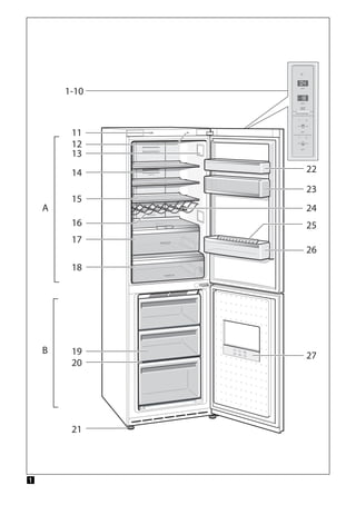 tr
75
6. Temizleme işleminden sonra: Cihazı
yine bağlayınız ve devreye sokunuz.
7. Dondurulmuş besinleri tekrar cihaza
yerleştiriniz.
Dolab
Temizlenmek amacıyla, cihazın tüm yeri
değiştirilebilen parçaları dışarı
çıkarılabilir.
Cam rafların dışarı çıkarılması
Cam rafları öne doğru çekiniz ve dışarı
çıkarınız.
Sebze kabı üzerindeki cam rafın dışarı
çıkarılması
Resim +
Cam rafı, temizlenmek üzere dışarı
çıkarılabilir ve parçalarına ayırabilirsiniz.
Bilgi
Cam rafı cihazdan dışarı çıkarmadan
önce, sebze kabını dışarı çekiniz.
Soğuk depolama gözü cam rafı
(her modelde değil)
Bilgi
Soğuk depolama gözü cam rafını
musluktan akan su altına tutarak
temizlemeyiniz.
Soğuk depolama gözü cam rafı cihazdan
çıkarılmadan önce sebze kabını ve
soğuk depolama gözünü cihazdan
çıkarınız.
Resim 8
Mandallara aynı anda basınız, cam rafı
biraz yukarı kaldırınız ve öne çekiniz.
Soğutucu bölmesindeki çekmeceler
Resim 9
Çekmeceyi tamamen dışarı çekiniz,
yukarı kaldırarak, oturdukları düzenekten
çözünüz ve dışarı çıkarınız.
Çekmeceyi takmak için, sürgülü rayların
üzerine yerleştiriniz ve cihazın içine itiniz.
Çekmece, aşağı doğru bastırılınca yerine
oturur.
Bilgi
Sebze çekmecesinin dışarı
çıkarılabilmesi için, önce üst tarafındaki
cam raf dışarı çıkarılmalıdır.
Dondurulmuş besin kabının dışarı
çıkarılması
Resim 7
Dondurulmuş besin kabını sonuna kadar
dışarı çekiniz, ön tarafını yukarı kaldırınız
ve dışarı çıkarınız.
Aydınlatma (LED)
Cihazınız, bakım istemeyen bir LED
aydınlatması ile donatılmıştır.
Bu aydınlatma donanımında yapılacak
onarımlar sadece yetkili servis veya
yetkilendirilmiş uzman elemanlar
tarafından uygulanmalıdır.
 