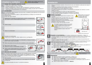 8
Limpieza y cuidados
Cuerpo de la secadora, panel de mando
– Frotar con un paño suave y húmedo.
– Prohibido limpiarla con chorro de agua.
– Retirar inmediatamente cualquier resto de detergente o productos de limpieza.
– Durante el secado puede acumularse agua entre el cristal y la junta. Esto no afecta de
modo alguno al funcionamiento de la secadora!
Condensador
El condensador debe limpiarse una vez al mes, no obstante, esto depende de la frecuencia
de uso de la secadora.
Dejar enfriar la secadora y pasar un paño absorbente por debajo de la trampilla de
mantenimiento.
Puede salir agua residual.
1. Desbloquear la trampilla de mantenimiento y abrirla completamente.
2. Girar hacia el centro ambas palancas de cierre.
3. Extraer la tapa.
4. Extraer el condensador.
No dañar el condensador.
Limpiar solo con agua. No utilizar objetos duros o puntiagudos.
5. Enjuagar con un chorro de agua el condensador y la tapa por todos los
lados y retirar todas las pelusas.
6. Retirar las pelusas de las juntas de la secadora y del condensador.
7. Dejar escurrir bien el agua.
8. Colocar de nuevo el condensador y la tapa.
9. Volver a girar ambas palancas de cierre y cerrar la
trampilla de mantenimiento encajando bien el
bloqueo.
Sensores de humedad
La secadora está provista de sensores de humedad de acero inoxidable.
Los sensores de humedad miden el grado de humedad de la ropa.
Tras un período de utilización prolongado, se puede formar una capa
de cal en los sensores de humedad.
1. Abrir la puerta.
2. Limpiar los sensores de humedad con la cara áspera de una esponja
humedecida.
No utilizar estropajos de acero ni productos abrasivos.
¡Realizar estos trabajos sólo con la
máquina desconectada!
9
Instalación
– Material suministrado: secadora, instrucciones de uso y de instalación, cesta para lana (según el
modelo).
– Verificar si la secadora presenta daños causados por el transporte.
– La secadora pesa mucho. No levantarla sin ayuda.
– Tener cuidado con los cantos afilados de la máquina.
– No sujetar la secadora por las piezas o componentes que sobresalen (por ejemplo, la puerta).
¡Peligro de rotura!
– No montar la secadora en recintos con bajas temperaturas.
El agua congelada puede causar daños importantes en la máquina.
– En caso de duda, encargar la instalación a un técnico especializado.
Instalar la secadora
– El enchufe del aparato deberá estar accesible en todo
momento.
– Colocar el aparato sobre una base limpia, lisa y sólida.
– No debe obstruirse la entrada del aire de la secadora.
– Mantener limpio el entorno de la secadora.
– Equilibrar la secadora con ayuda de las patas de ajuste
delanteras y del nivel de burbuja.
No retirar en ningún caso las patas de ajuste.
Conexión a la red eléctrica, ver consejos y advertencias de seguridad Página 13.
– Conectar el aparato a una toma de corriente alterna provista de contacto a tierra e instalada según
la normativa vigente. En caso de duda, encargar la revisión de la toma de corriente a un
especialista.
– Los valores de la tensión de la red eléctrica y los señalados en la placa de características del
aparato ( página 10) deben coincidir.
– La potencia de conexión y el fusible necesario se indican en la placa de características del aparato.
Cambio de la potencia de conexión, observar el fusible de la toma de corriente (10/16 A).
1. Situar el mando selector en posición (descon.).
2. Pulsar y mantener la tecla (ajustar tipo de secado).
3. Situar el mando selector de programas en algodón extra seco y esperar a que aparezca el
ajuste anterior en el panel indicador: =10A o =16A.
4. Pulsar la tecla (ajustar tipo de secado) para modificar los ajustes.
5. Situar el mando selector en posición (descon.).
Protección antiheladas / Transporte
Preparativos
1. Vaciar el recipiente de agua condensada Página 4/11.
2. Seleccionar con el mando selector el programa deseado.
3. Pulsar la tecla inicio/stop El agua condensada se bombea al recipiente.
4. Esperar unos minutos o hasta que pare la secadora y, a continuación, vaciar de nuevo el
recipiente para el agua condensada.
5. Situar el mando selector en posición (descon.).
1.
Retirar todos los accesorios
del tambor de la máquina.
El tambor debe estar
completamente vacío.
Mantener libre la entrada de aire
Base limpia y lisa
No instalar la secadora detrás de una puerta
o puerta corredera que pudiera bloquear o
impedir la apertura de la puerta de la
secadora.
De este modo se evita que los niños puedan
encerrarse dentro y que su vida corra
peligro.
2.
3.
No usar la secadora si hay riesgo
de bajas temperaturas.
 