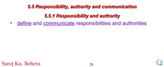 5.5 Responsibility, authority and communication 5.5.1 Responsibility and authority define  and  communicate  responsibilities and authorities 