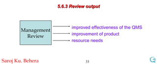 5.6.3 Review output improved effectiveness of the QMS  improvement of product resource needs Management Review 