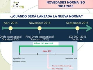 NOVEDADES NORMA ISO
9001:2015
•¿CUÁNDO SERÁ LANZADA LA NUEVA NORMA?
 