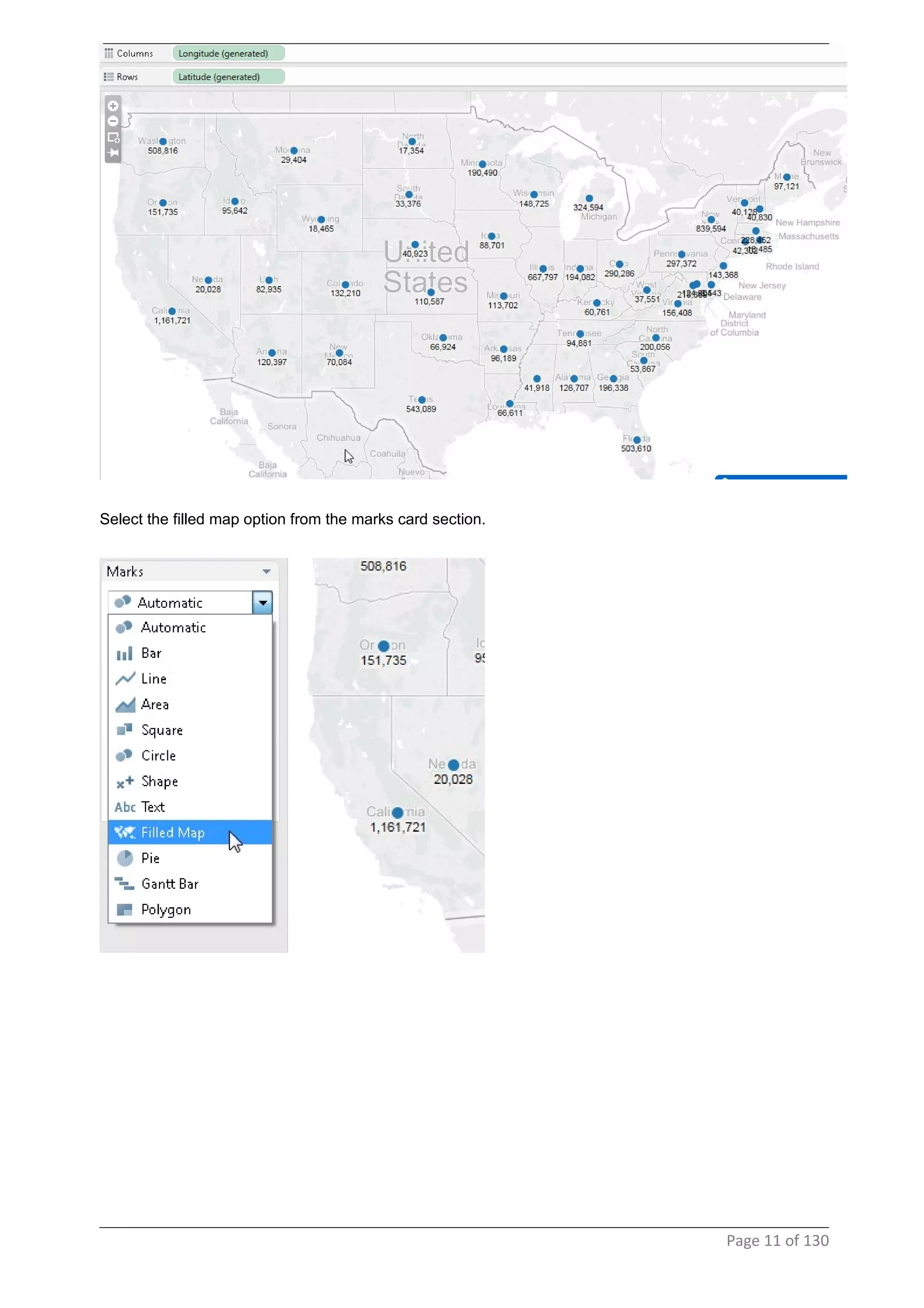 Select the filled map option from the marks card section.
Page 11 of 130
 