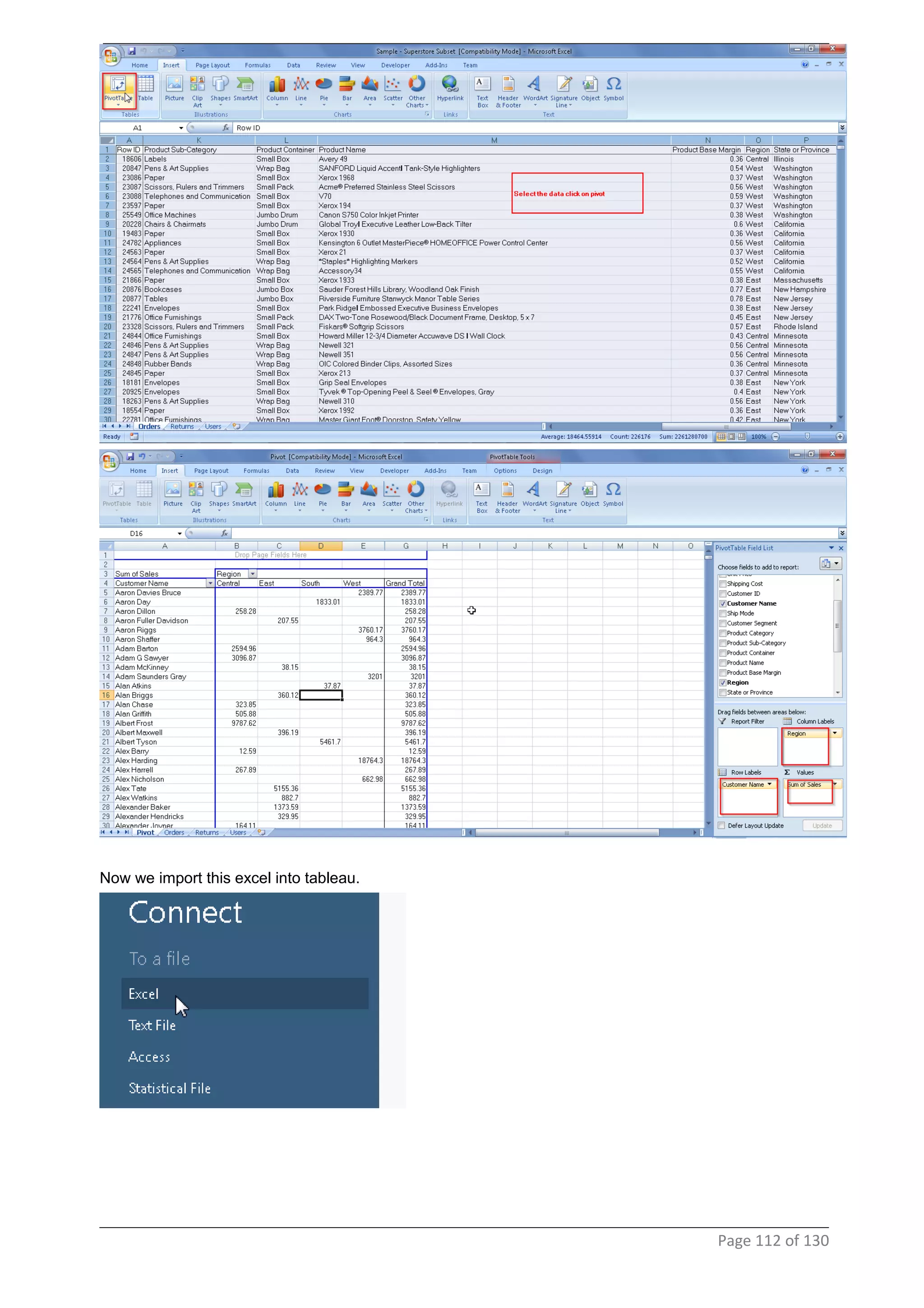 Now we import this excel into tableau.
Page 112 of 130
 