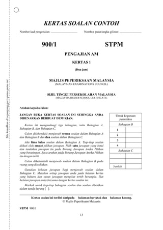 KERTAS SOALAN CONTOH
                                                    Nombor kad pengenalan: .............................