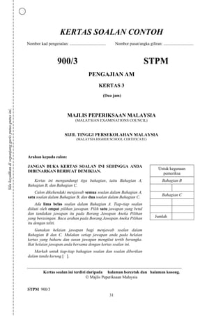 KERTAS SOALAN CONTOH
                                                    Nombor kad pengenalan: .............................