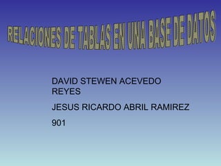 DAVID STEWEN ACEVEDO
REYES
JESUS RICARDO ABRIL RAMIREZ
901
 