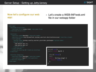 80% of S&P 500 had a security event in 2013
Server Setup - Setting up Jetty/Jersey
Now let’s configure our web
app:
Let’s create a WEB-INF/web.xml
file in our webapp folder
<web-app>
<welcome-file-list>
<welcome-file>index.html</welcome-file>
</welcome-file-list>
<servlet>
<servlet-name>RestApi</servlet-name>
<servlet-class>org.glassfish.jersey.servlet.ServletContainer</servlet-class>
<init-param>
<param-name>jersey.config.server.provider.packages</param-name>
<param-value>
com.msftw.api.v1,
com.msftw.api.v2
</param-value>
</init-param>
<load-on-startup>1</load-on-startup>
</servlet>
<servlet-mapping>
<servlet-name>RestApi</servlet-name>
<url-pattern>/api/*</url-pattern>
</servlet-mapping>
</web-app>
@Path("/v1")
public class ApiV1 {
@Path("/ping")
@GET
public String ping() {
return "pong";
}
}
 