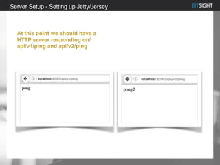 80% of S&P 500 had a security event in 2013
Server Setup - Setting up Jetty/Jersey
At this point we should have a
HTTP server responding on/
api/v1/ping and api/v2/ping
 