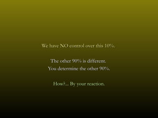 We have NO control over this 10%.

   The other 90% is different.
  You determine the other 90%.

     How?... By your reaction.
 