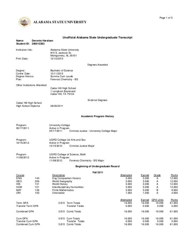 Unofficial Transcript