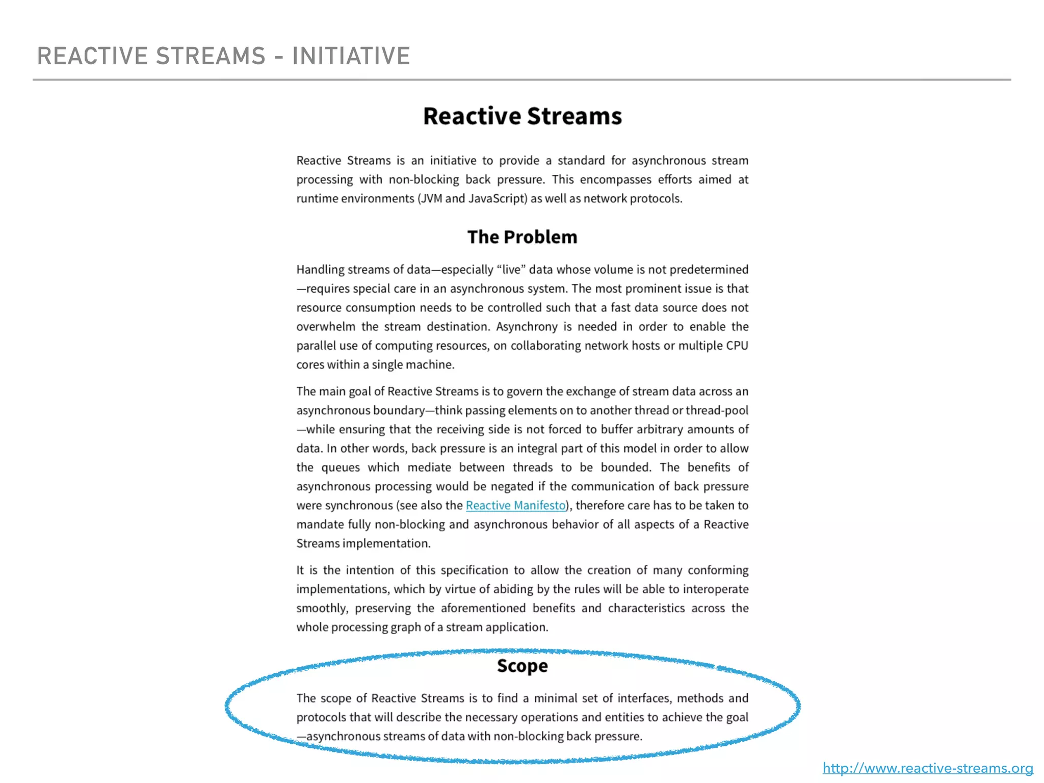 REACTIVE STREAMS - INITIATIVE
http://www.reactive-streams.org
 