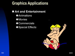 RM [1]-5
Graphics Applications
 Art and Entertainment
Animations
Movies
Commercials
Special Effects
 