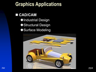 RM [1]-9
Graphics Applications
 CAD/CAM
Industrial Design
Structural Design
Surface Modeling
 
