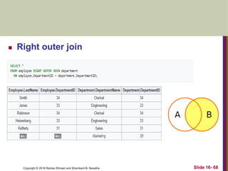 Copyright © 2016 Ramez Elmasri and Shamkant B. Navathe
 Right outer join
Slide 16- 68
 