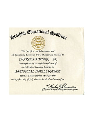Heathkit Certificate for Charles Murr JR