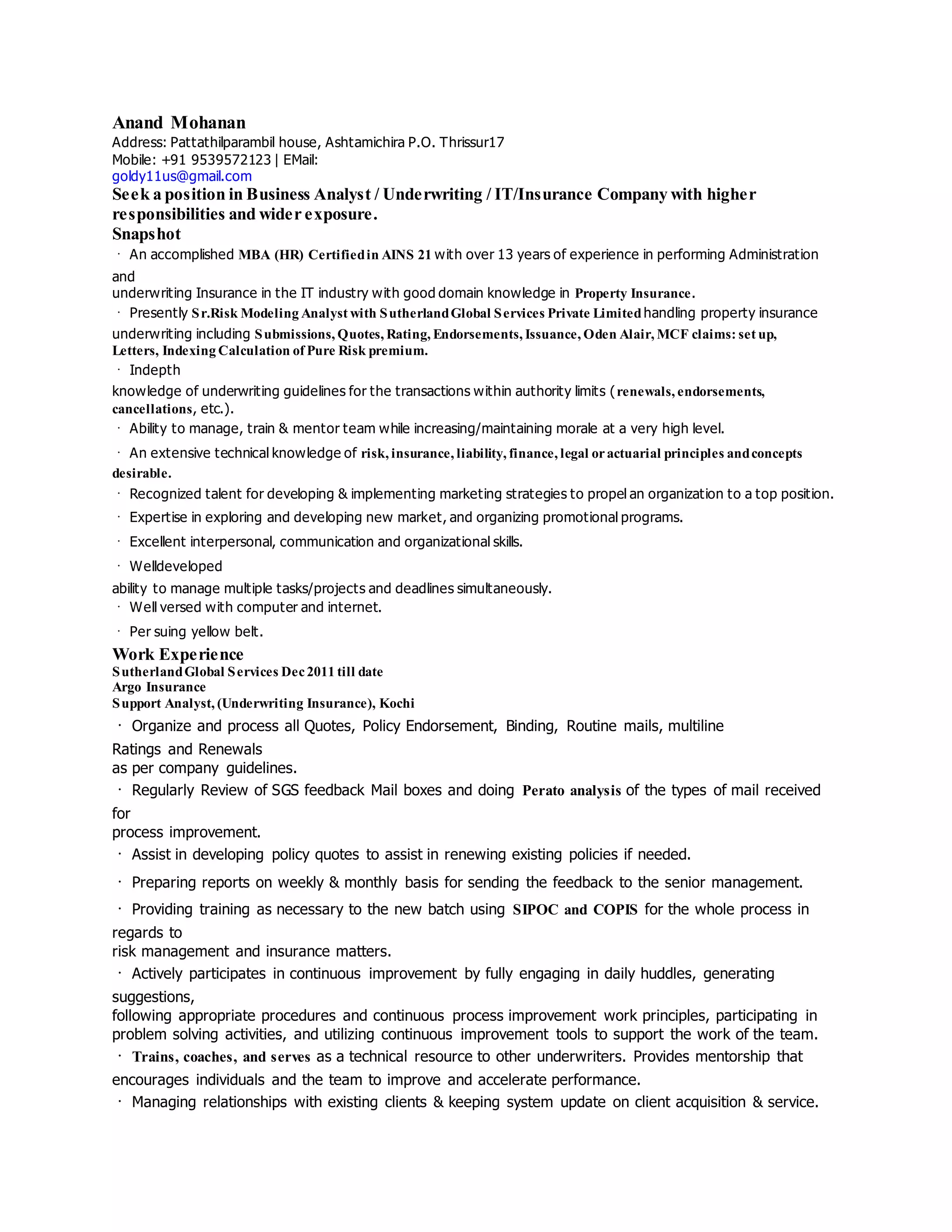 Anand Mohanan resume | PDF