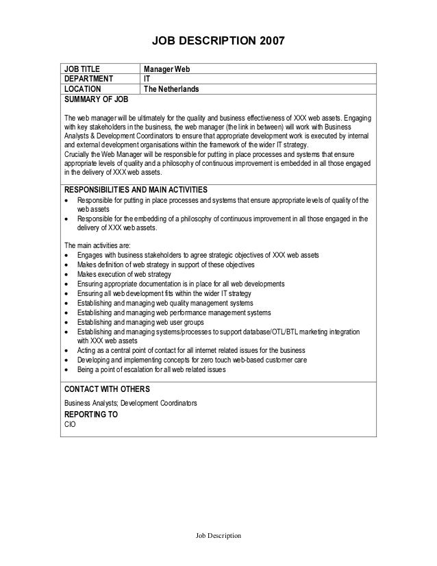 Site Manager Job Description Site Manager Job Description