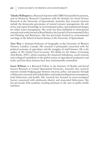 Food Security Nutrition And Sustainability Geoffrey Lawrence | PDF