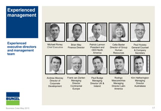 Experienced
management
17
Experienced
executive directors
and management
team
Brian May
Finance Director
Michael Roney
Chief Executive
Patrick Larmon
President and
CEO North
America
Celia Baxter
Director of Group
Human
Resources
Paul Hussey
General Counsel
& Company
Secretary
Paul Budge
Managing
Director UK &
Ireland
Andrew Mooney
Director of
Corporate
Development
Frank van Zanten
Managing
Director
Continental
Europe
Rodrigo
Mascarenhas
Managing
Director Latin
America
Kim Hetherington
Managing
Director
Australasia
Business Case May 2015
 