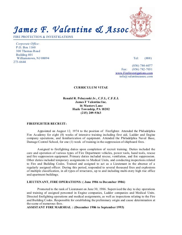 Curriculum vitae for fire service