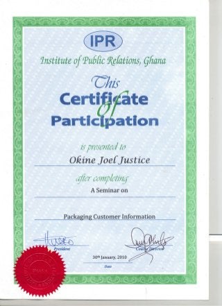 Certificate On Customer Packaging Information(2010 -Toyota Ghana)