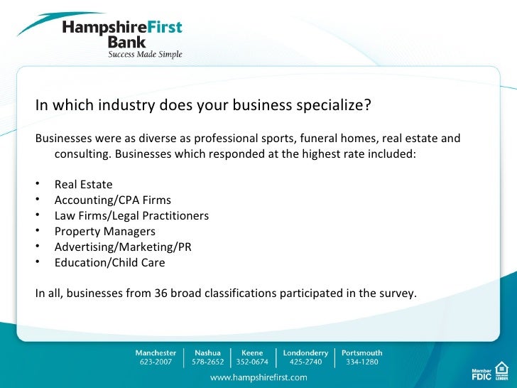 Hampshire First Bank 2012 Business First Survey