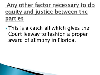 The contribution of each party to the marriage, including, but not limited to, services rendered in homemaking, child care, education, and career building of the other partyExamples of this would be the spouse who has stayed home to raise children, the spouse who has relocated to different states to further the career of the other spouse or the spouse who helped the other spouse get through school.