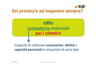 Sei pronto/a ad imparare sempre?
09/05/2017 sandra.troia@istruzione.it
Capacità di utilizzare conoscenze, abilità e
capacità personali in situazioni di vario tipo
 
