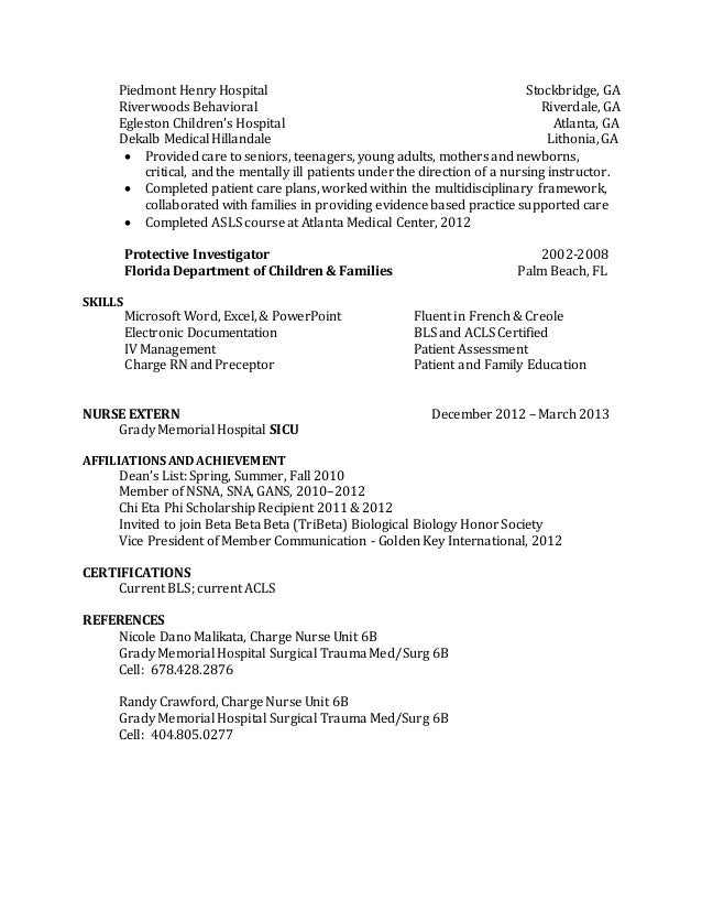 nursing externship resumes