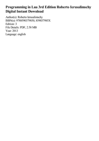 Programming in Lua 3rd Edition Roberto Ierusalimschy | PDF