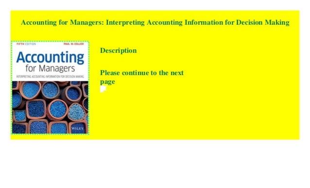 Accounting For Managers Interpreting Accounting Information - 