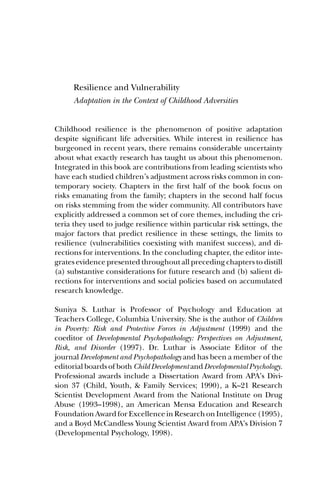 Resilience And Vulnerability Adaptation In The Context Of Childhood ...