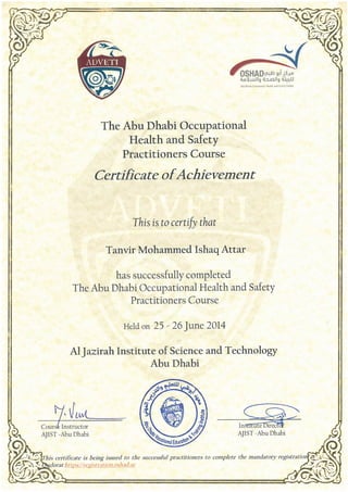 AD EHSMS Practitioners Certificate-Tanvir