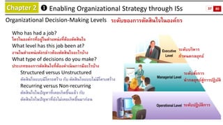 Chapter 2 
Enabling Organizational Strategy through ISs 
Organizational Decision-Making Levels 
ระดับของการตัดสินใจในองค์...