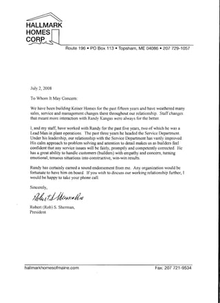 Hallmark Homes Letter of Recommendation