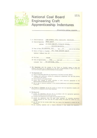 N C B Apprenticeship and Indentures Documents