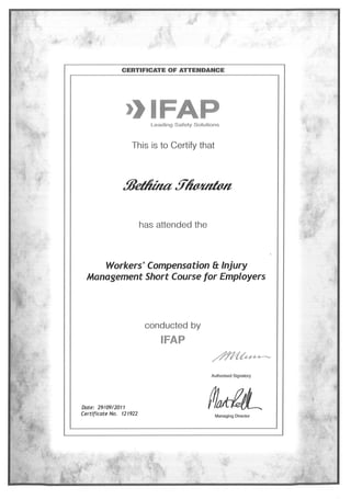 Workers compensation & injury management course 29.9.11