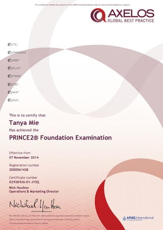PRINCE2 sertificate