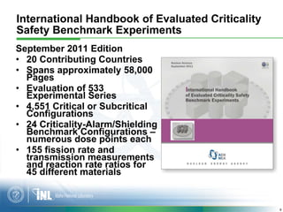 International Handbook of Evaluated Criticality
Safety Benchmark Experiments
September 2011 Edition
• 20 Contributing Coun...