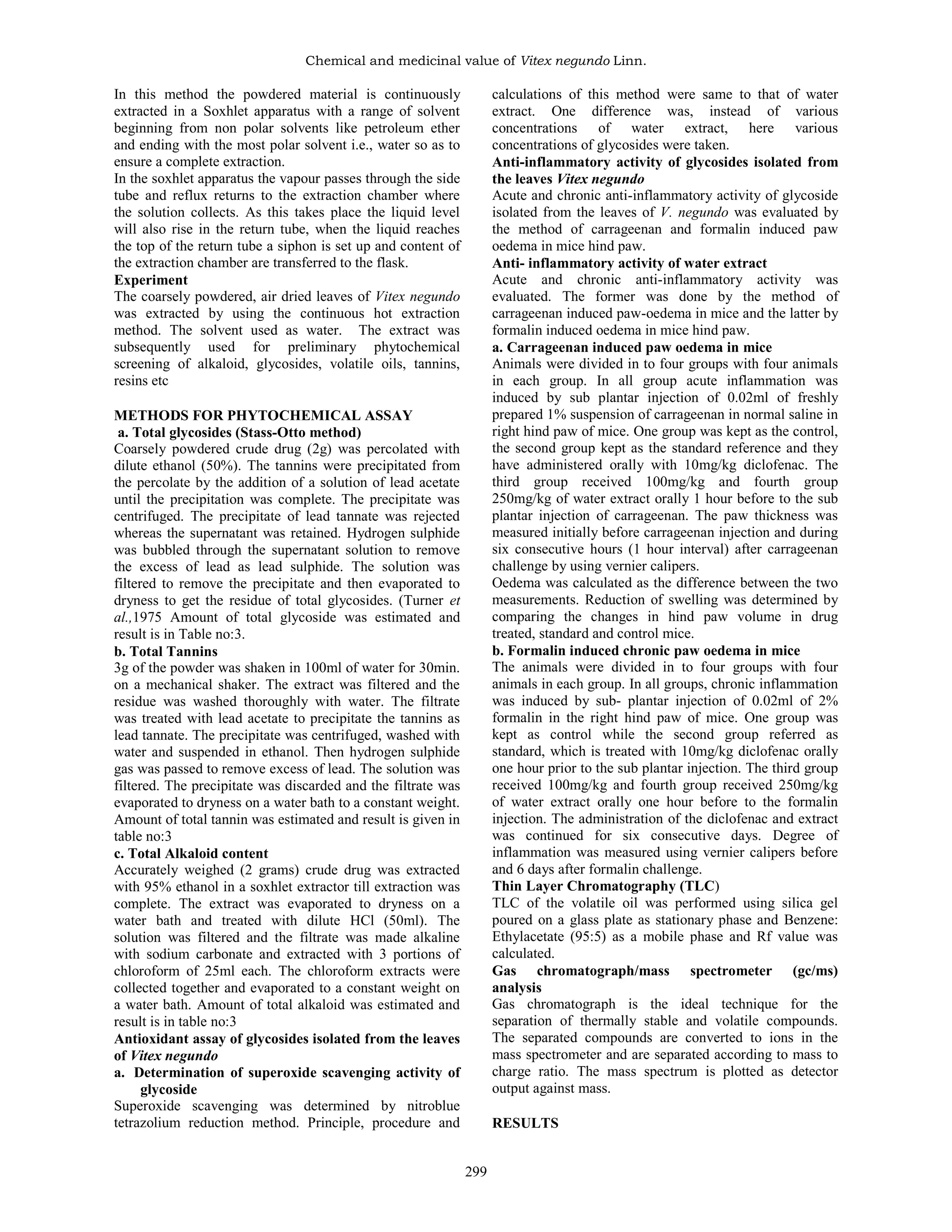 37.Studies on the chemical and medicinal value of Vitex negundo Linn. | PDF